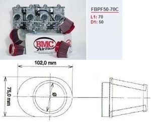 Filtre conique carburateur moto BMC chrome central diam 50mm_1