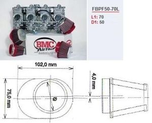 Filtre conique carburateur moto chrome gauche BMC diam 50 mm_1