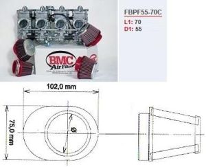Filtre conique carburat. moto BMC chrome central Diam 55 mm_1