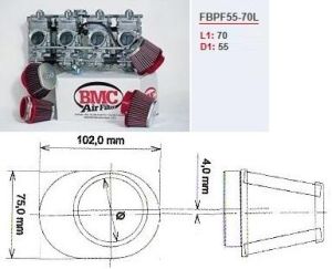 Filtre conique carburateur moto BMC chorme gauche Diam 55 mm_1
