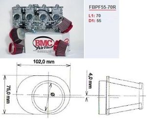 Filtre conique carburateur moto BMC droit chrome Diam 55 mm_1